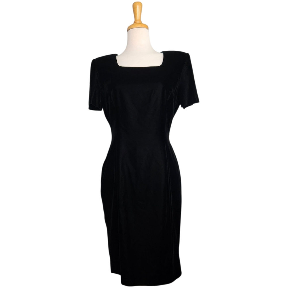 Vintage 80s Maggy London Black Velvet Dress Women's Size 8